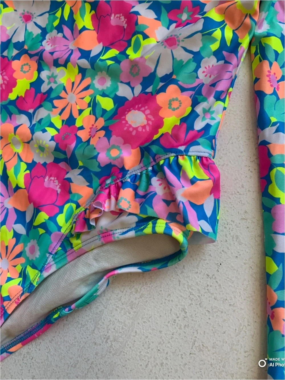 Cat & Jack Girls Large Colorful Flower Print Long Sleeve One Piece Swimsuit NWOT